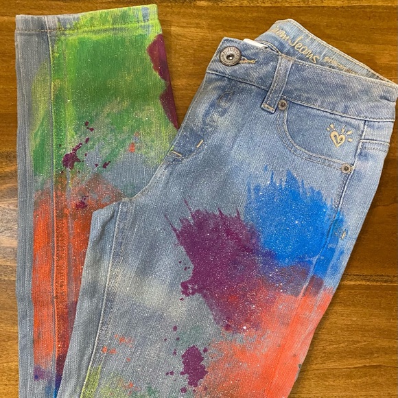 Justice Destructed Paint 🎨 Splatter Tie Dye Jeans - Picture 1 of 8
